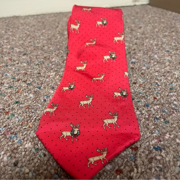 Tommy Hilfiger Men’s Neck Tie 100% Silk Polka Dot Reindeer Christmas Red/Pink - Picture 2 of 5